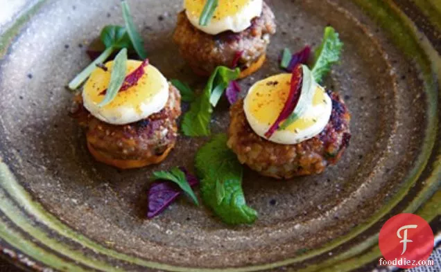 Venison And Butternut Squash Canapes With Fried Quails Eggs