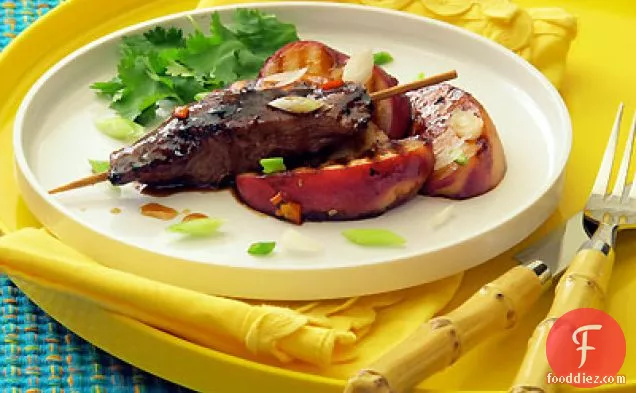 Peach & Ginger Glazed Duck Breast Satay with Grilled Peaches