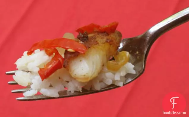 Pan Fried Catfish with Buttered Rice & Pickled Pepper Relish