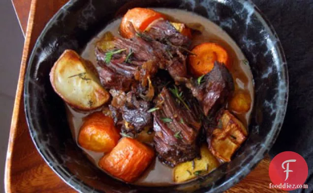 Garlicky Pot Roast with Roasted Potatoes & Root Vegetables
