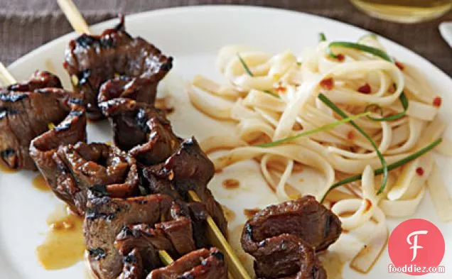 Korean-Style Beef Skewers with Rice Noodles