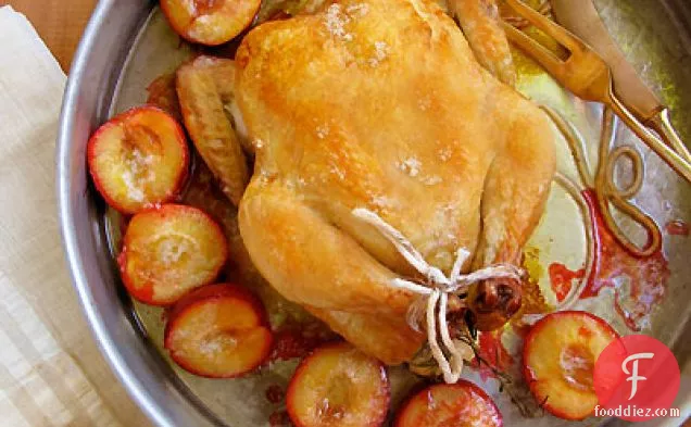 Roast Chicken with Honey Rosemary Plums