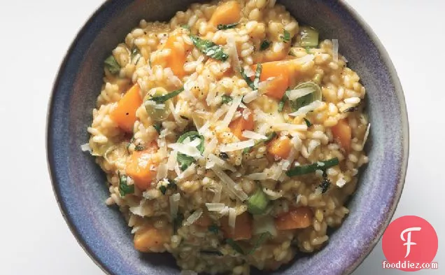 Risotto With Butternut Squash, Leeks, And Basil
