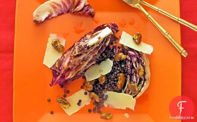 Grilled Radicchio Wedge Salad with Lentils, Honey & Spiced Walnuts