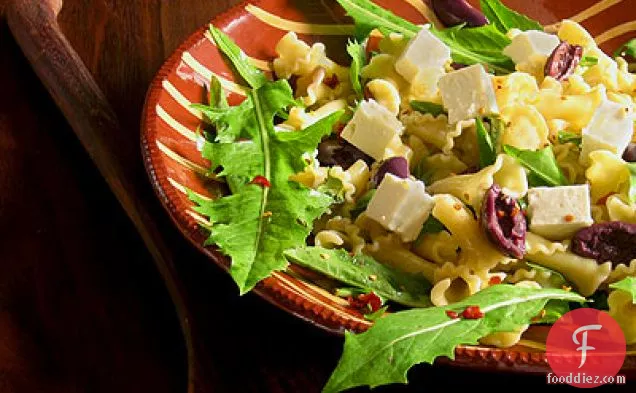 Pasta Salad with Dandelion Greens & Feta Cheese