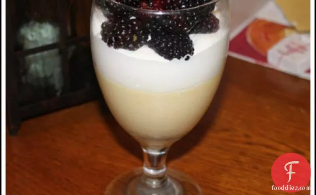 Custard with Whipped Cream and Blackberries