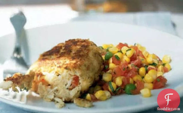 Pearl Oyster Bar Crab Cakes with Sweet Corn Ragout