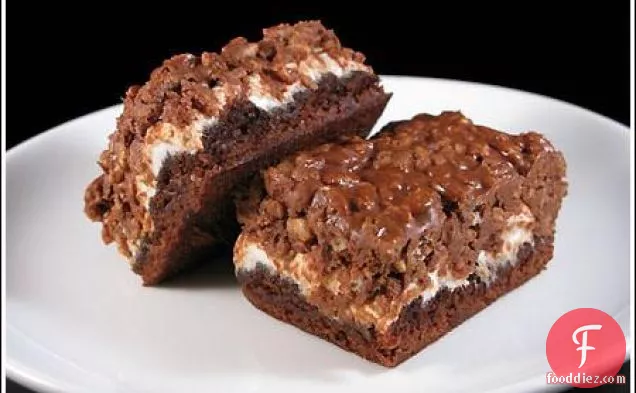 Easy Peanut Butter Marshmallow Krispie Topped Brownies