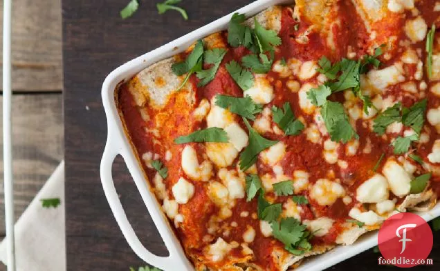 Roasted Corn And Ricotta Enchiladas With Chipotle Tomato Sauce