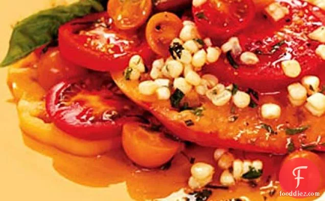 Sliced Tomatoes with Corn and Basil