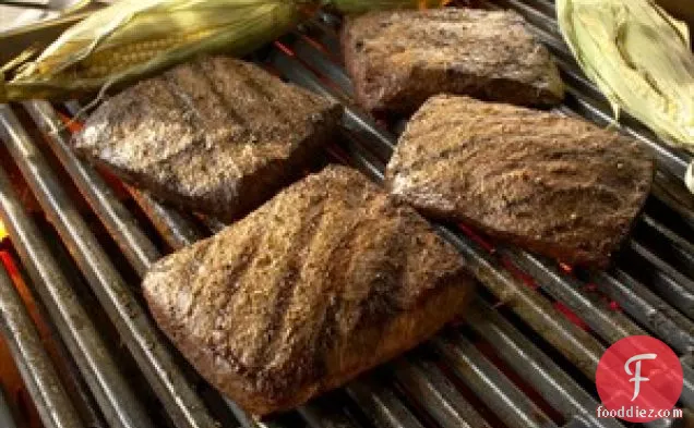 Flat Iron Steaks With Grilled Corn And Cumin-lime Butter