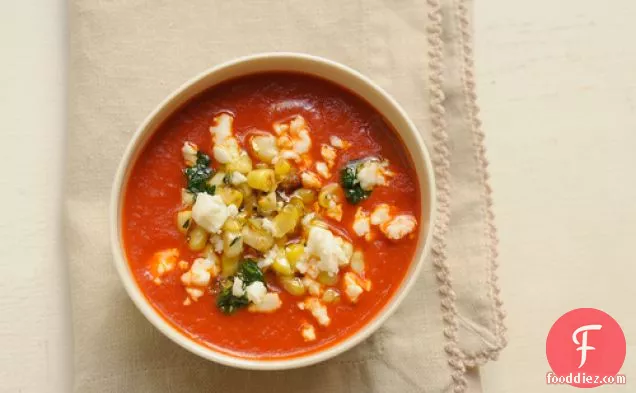 Roasted Red Pepper Soup With Corn And Cilantro