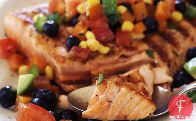 Grilled Salmon with Fresh Blueberry Corn Salsa