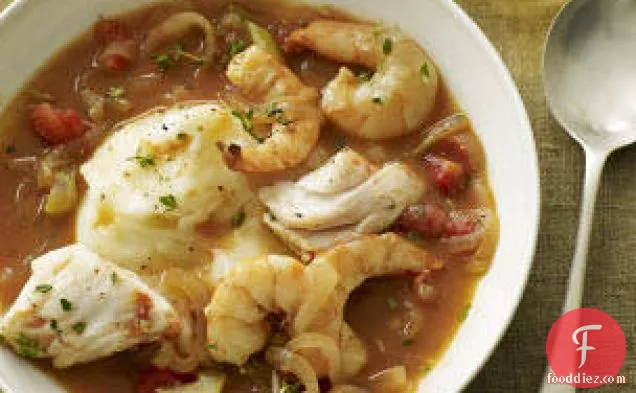 Cod-and-shrimp Stoup With Salt-and-vinegar Mashed Potatoes