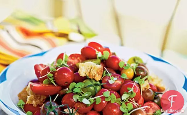 Heirloom Tomato, Baby Basil, and Sourdough Salad