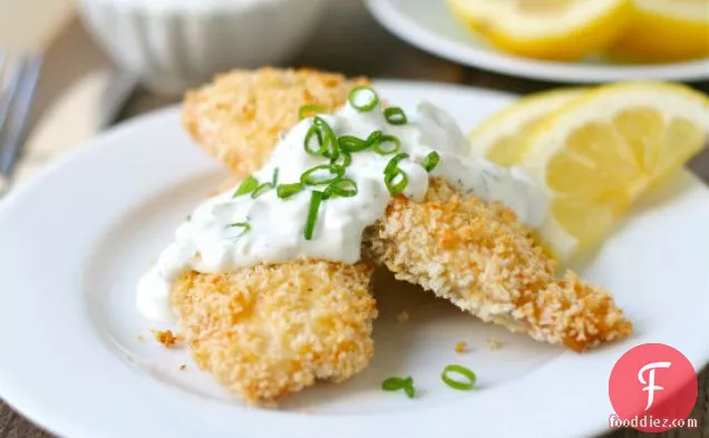 Crunchy Baked Fish Sticks With Cucumber Dill Sauce