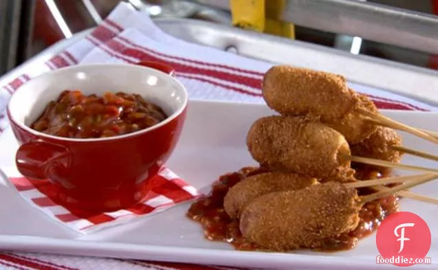 Mini Corn Dogs with Sweet and Spicy Pepper Relish