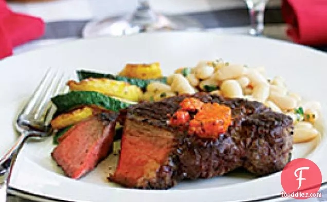 New York Strip Steak With Sweet Pepper-chorizo Butter