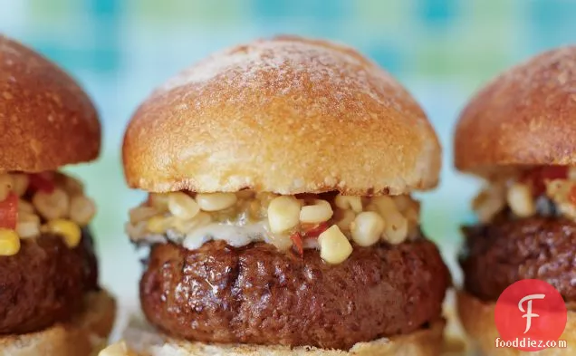 Skirt Steak Burgers with Tomatillo-Corn Relish