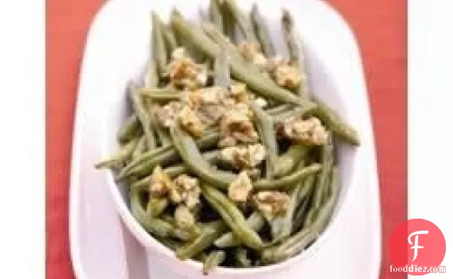 Roasted Green Beans with Almond Brittle