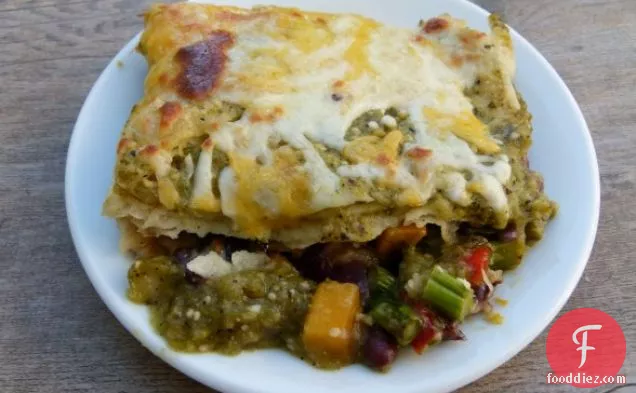 Roasted Vegetable And Black Bean Enchiladas Verdes