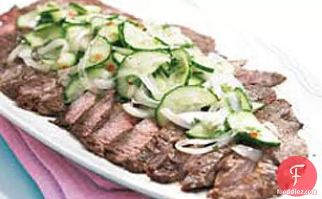 Grilled Spicy Flank Steak with Cucumber Salad