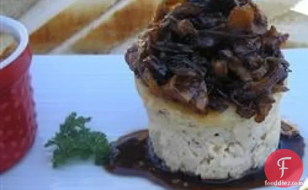 Savory Blue Cheese Cheesecake with Cherry Pear Compote and Cherry Balsamic Glaze