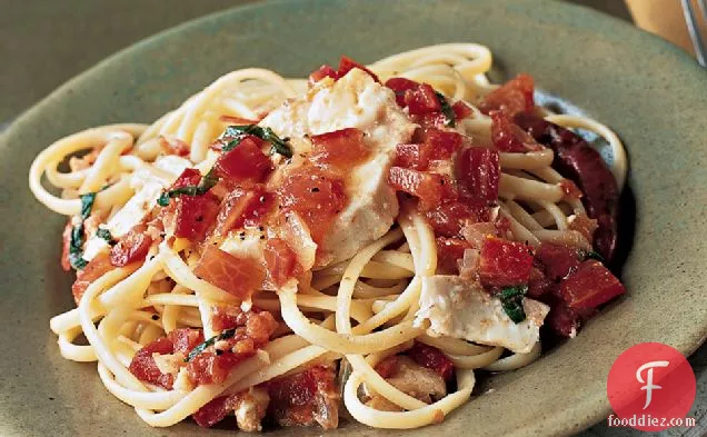 Spicy Linguine with Halibut and Tomato