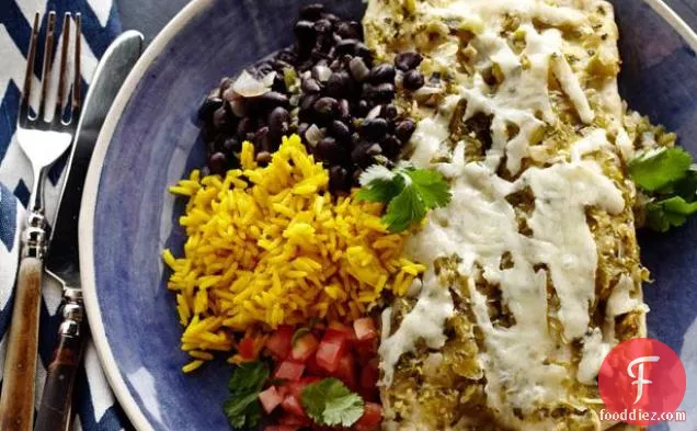 Chicken Enchiladas with Roasted Tomatillo Chile Salsa