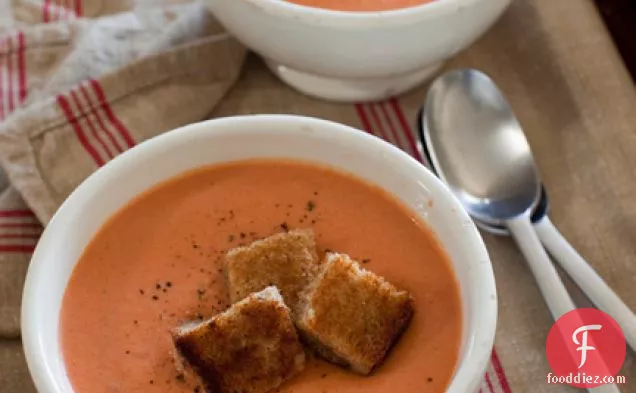 Tomato Soup With Grilled Cheese Croutons