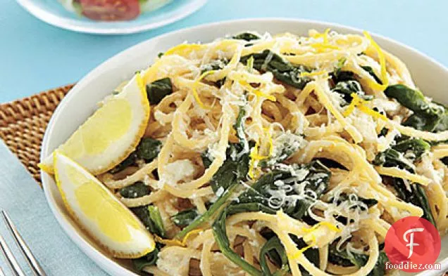 Spaghetti with Ricotta, Lemon and Spinach