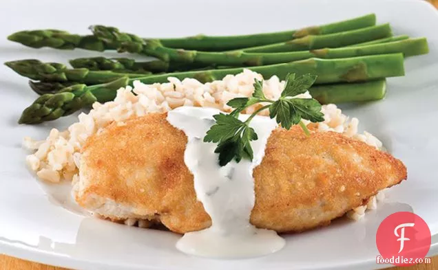 Parmesan-Crusted Chicken in Cream Sauce