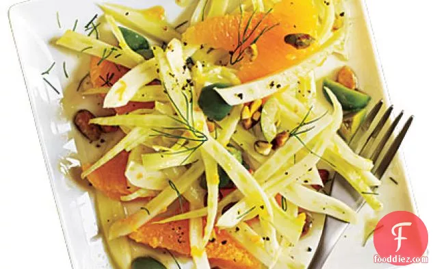 Shaved Fennel Salad with Orange, Green Olives, and Pistachios