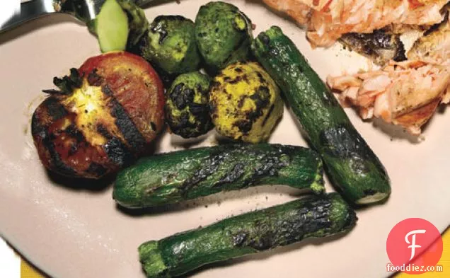 Blistered Baby Zucchini, Baby Pattypan Squash, And Grilled Toma