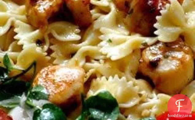 Basil Pan-Seared Scallops over Pasta