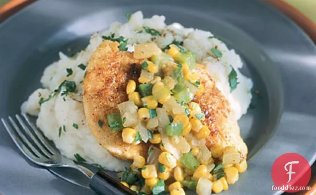 Pan-Fried Cornmeal Chicken with Corn and Onions