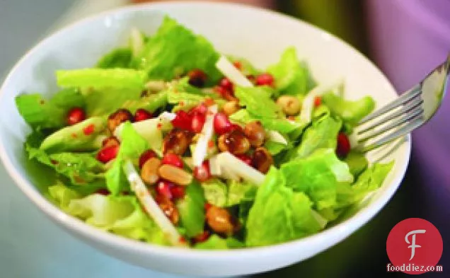 Romaine Salad with Spicy Peanuts & Pomegranate Seeds