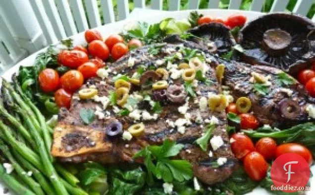 Sherry-balsamic Steak Over Grilled Escarole, Portobellos And To
