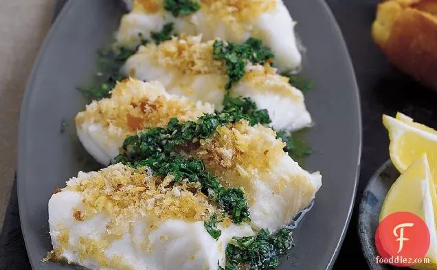 Roasted Halibut with Fresh Herb Sauce