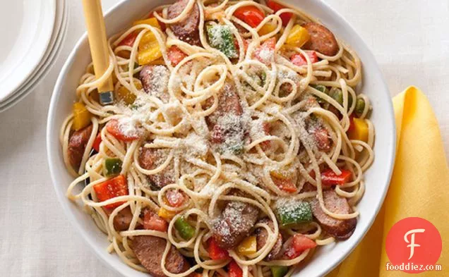 Chicken Sausage, Peppers & Tomatoes with Linguine