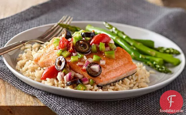Baked Salmon with Black Olive Salsa