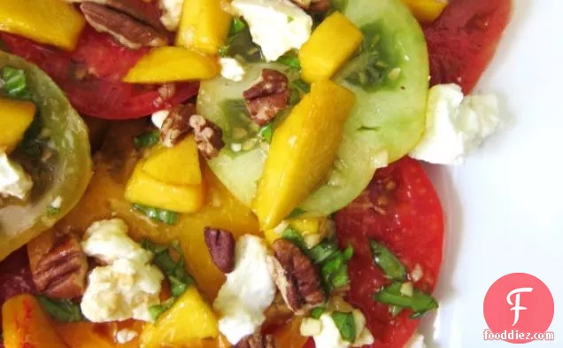 Heirloom Tomatoes With Peach, Goat Cheese, And Pecans