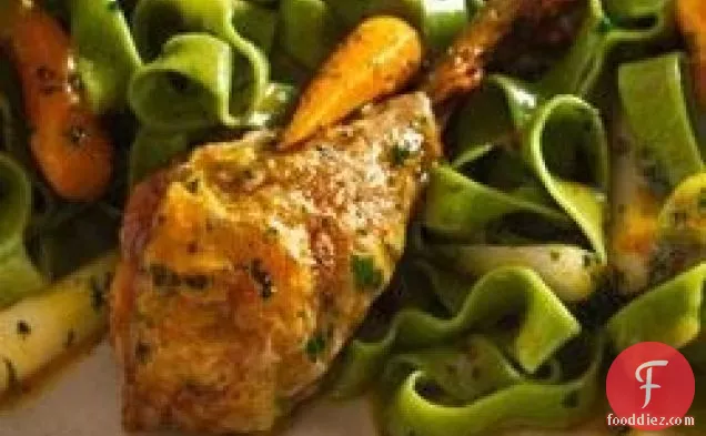 Roast Lemon-Parsley Chicken Drums and Carrots with Fettuccine
