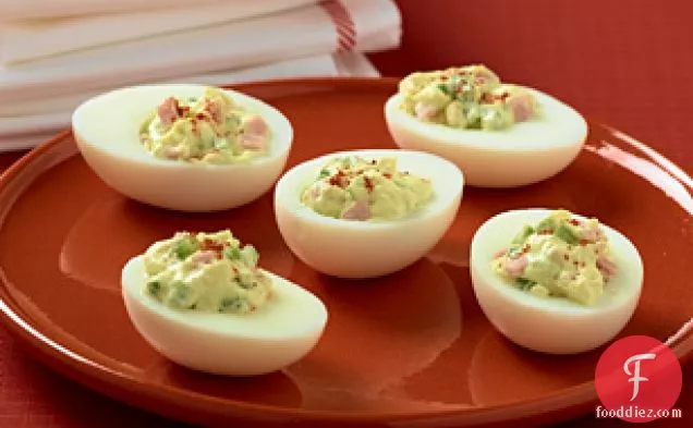 Deviled Eggs with Creamy Sweet Pepper and Ham