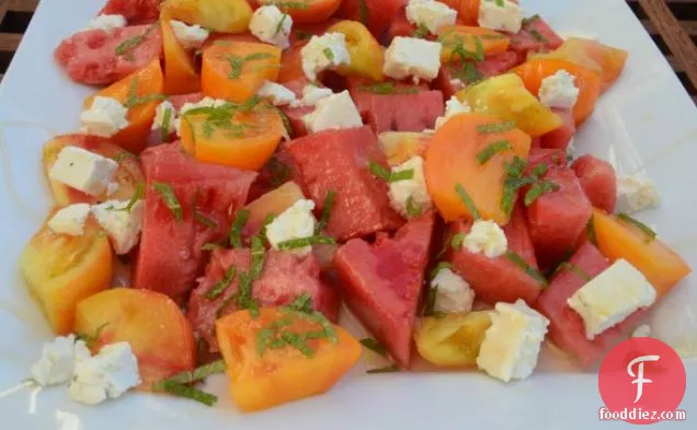 Watermelon And Tomato Salad With Feta And Mint