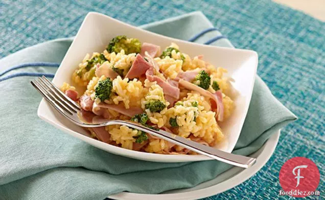 15-Minute Cheesy Rice with Ham & Broccoli