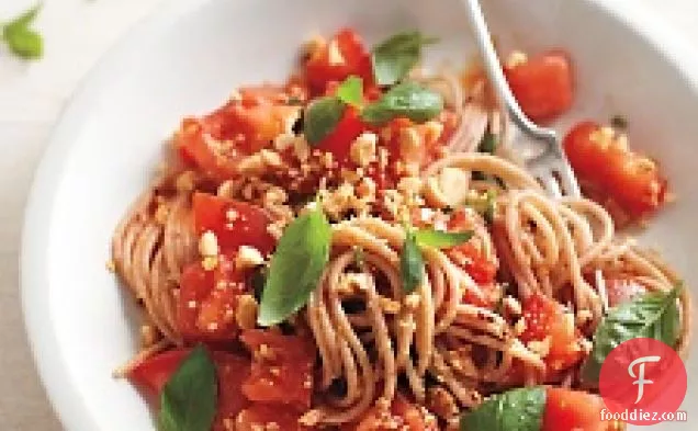 Farro Spaghetti With Fresh Tomatoes And Marcona Almonds