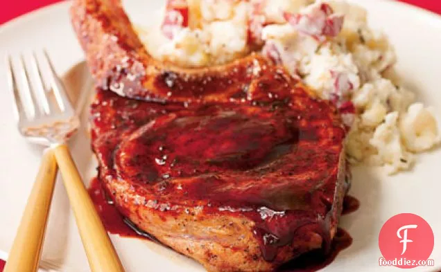 Pork Chops with Ancho Chile Rub and Raspberry Glaze