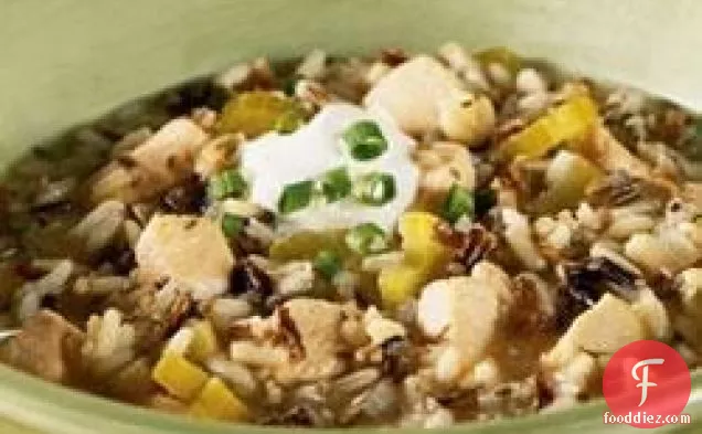 धीमी गति से उबला हुआ चिकन चावल का सूप