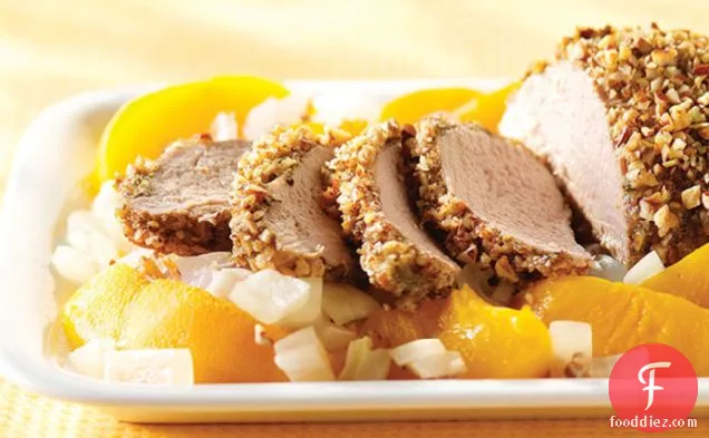 Pecan-Encrusted Pork with Peaches